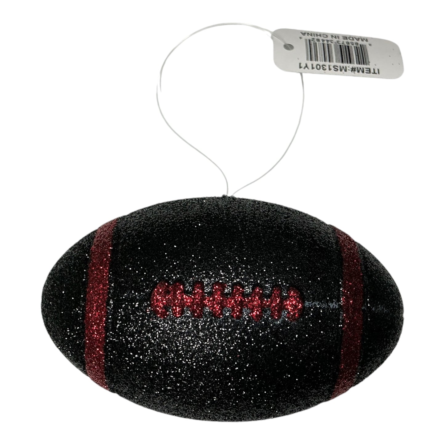 Glitter football homecoming ornament - Black/Red