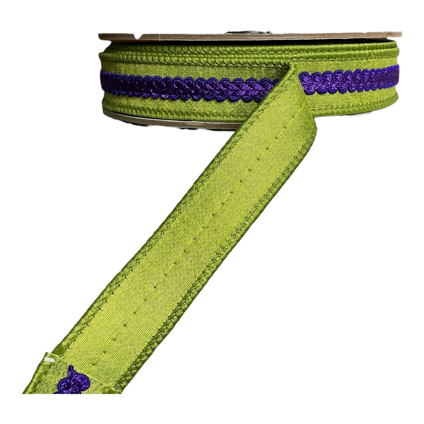 Green ribbon with purple trim, Farrisilk