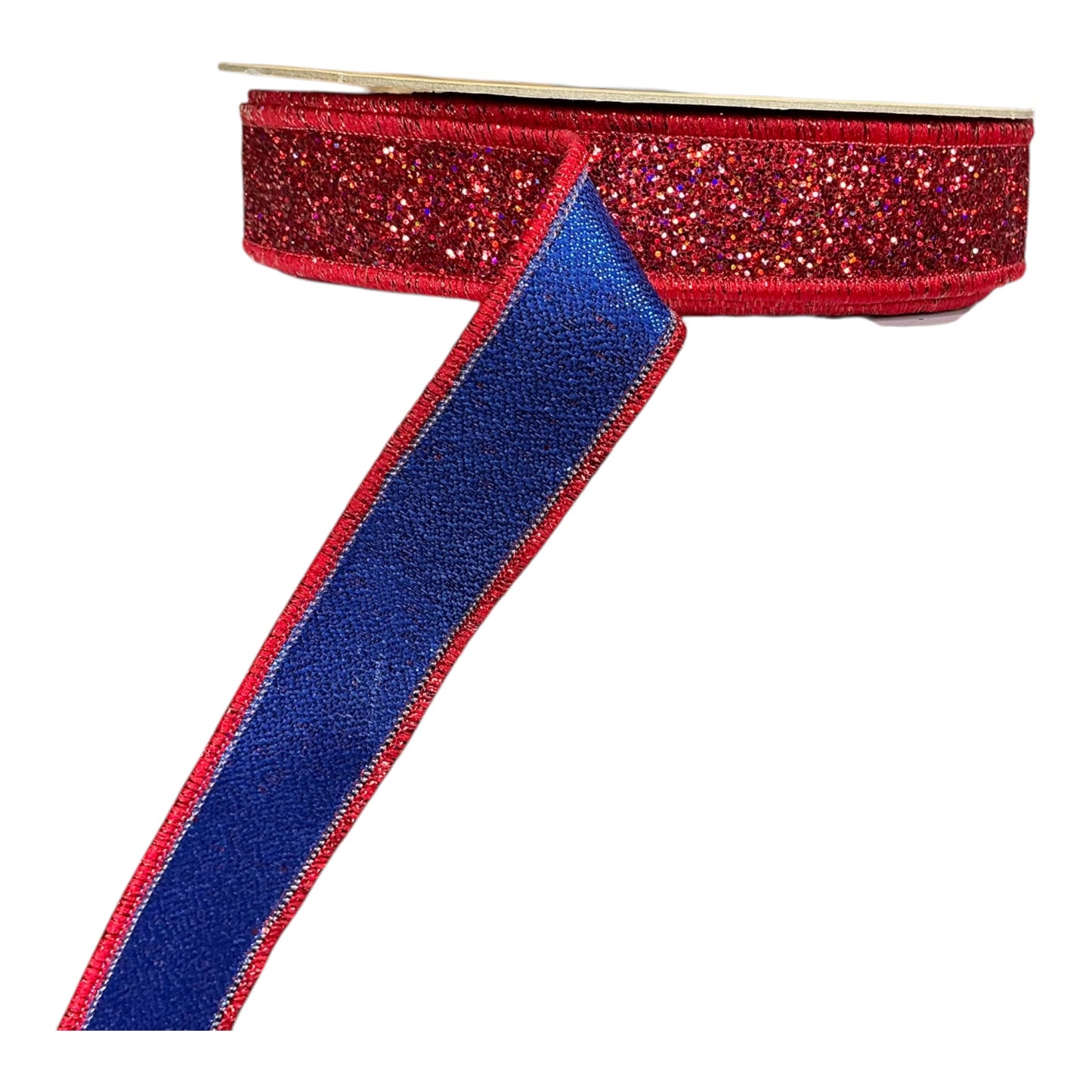Red Glitter Ribbon with Blue Back - D’Lux