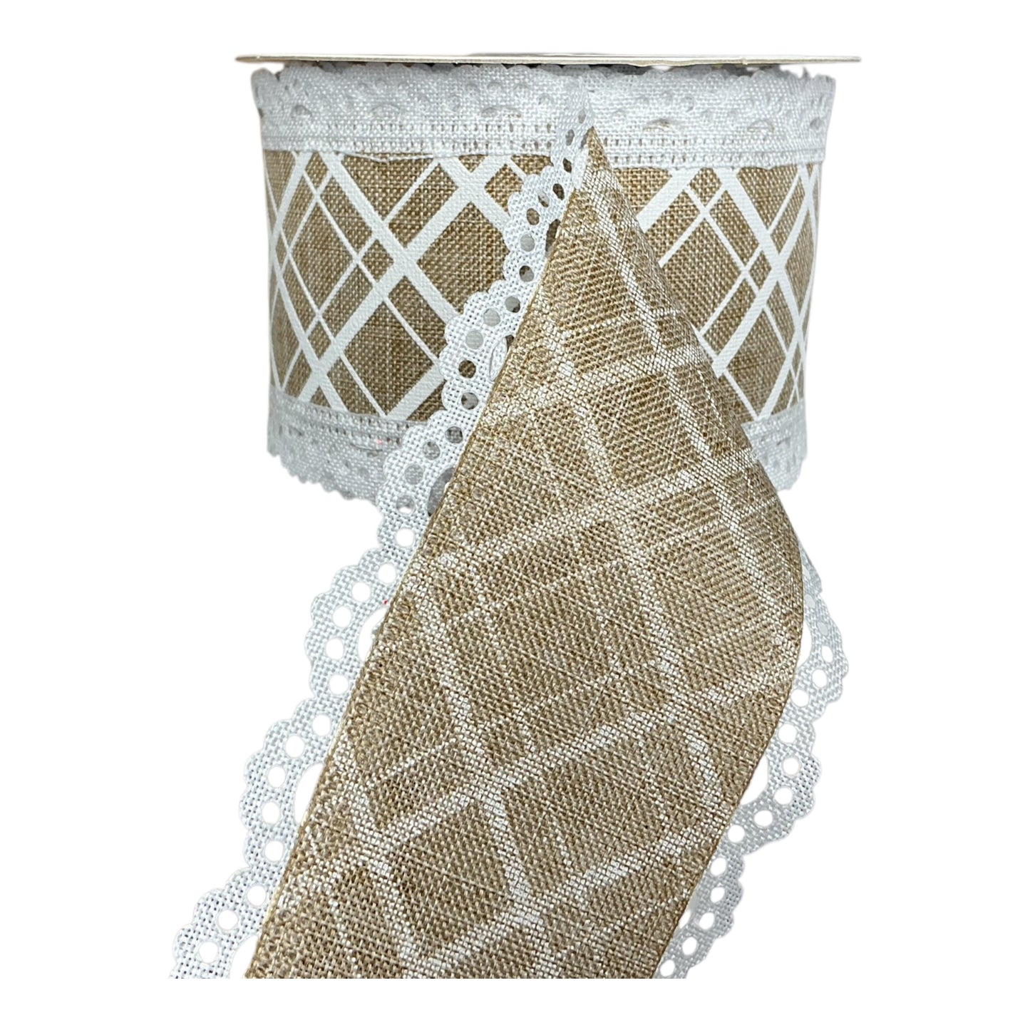 Burlap Ribbon with white lines and lace
