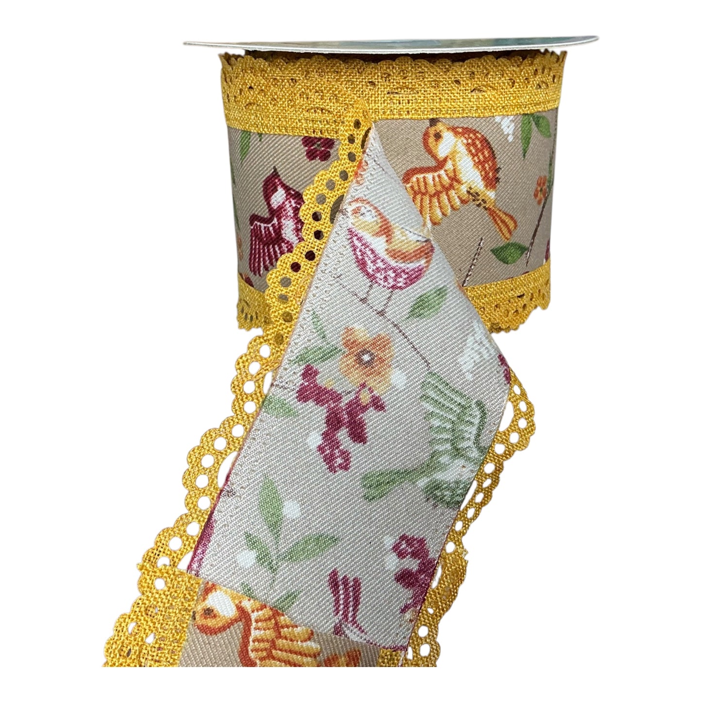 Burlap Ribbon with Birds and Mustard lace