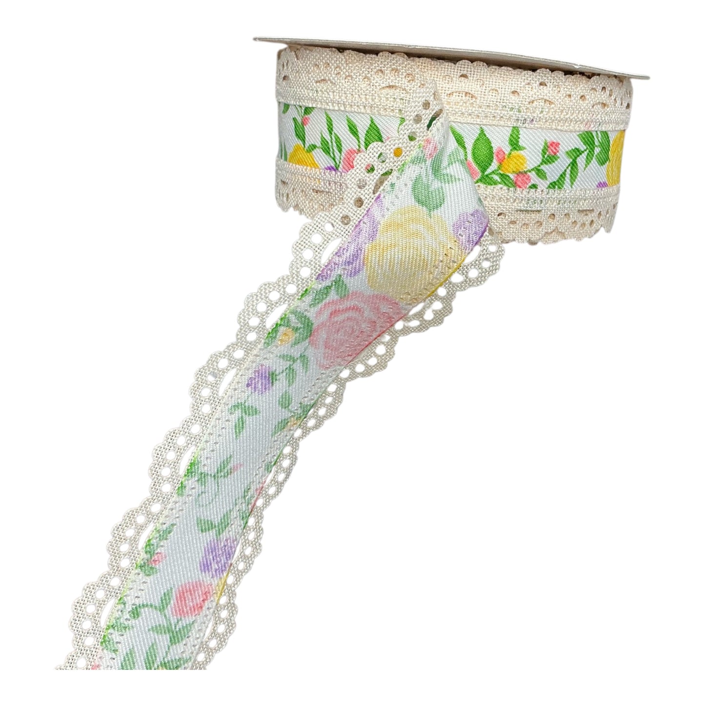 Colorful Rose ribbon with Ivory lace