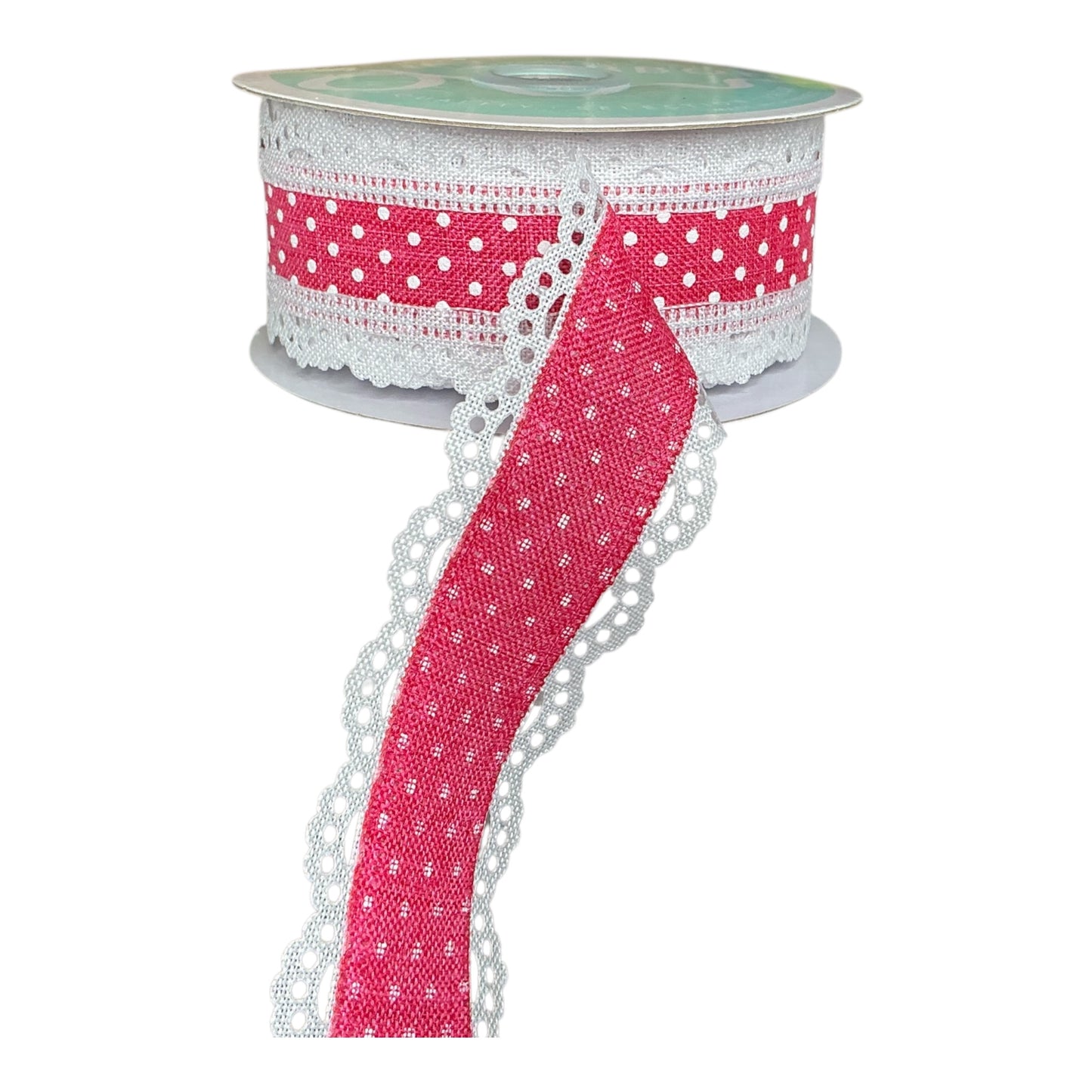 Pink Ribbon with white dots and white lace