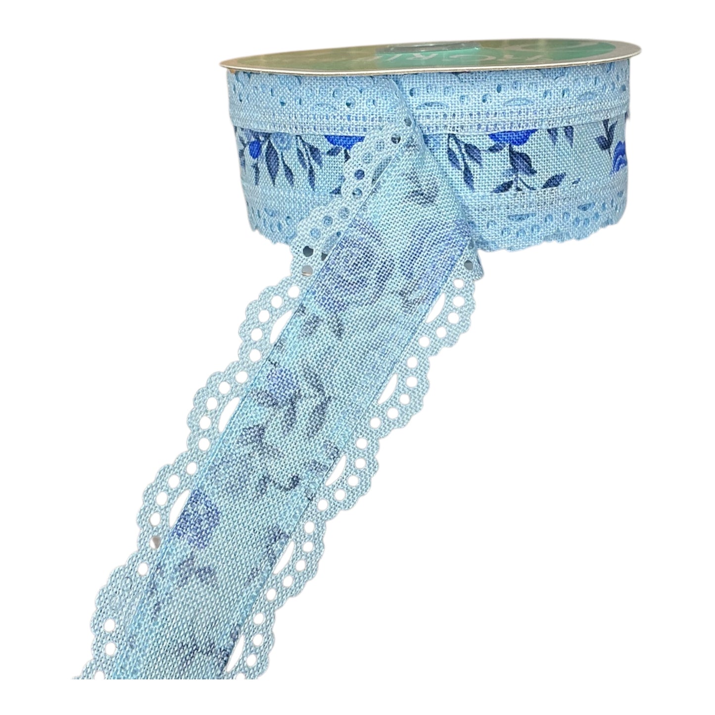 Blue ribbon with roses and lace