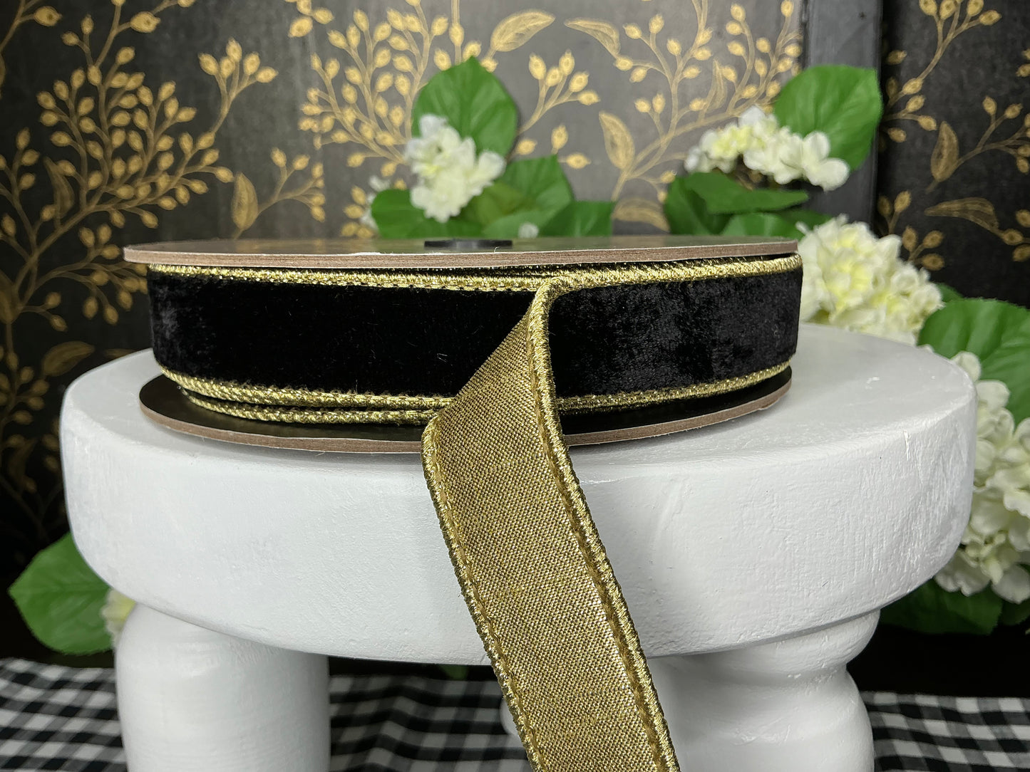 Black Velvet ribbon with gold back - d stevens