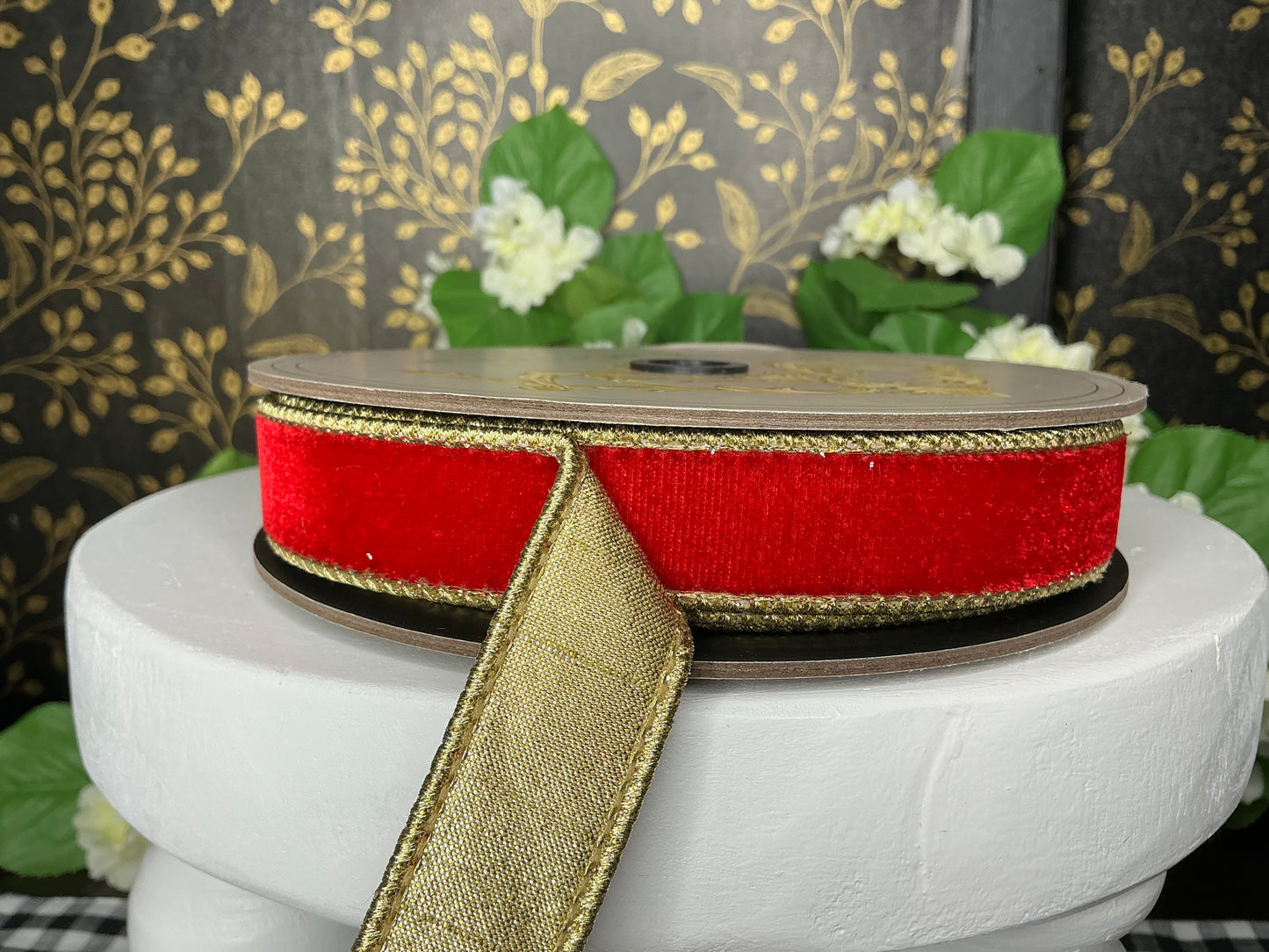 Red Velvet with gold edge and back, 1” - d stevens