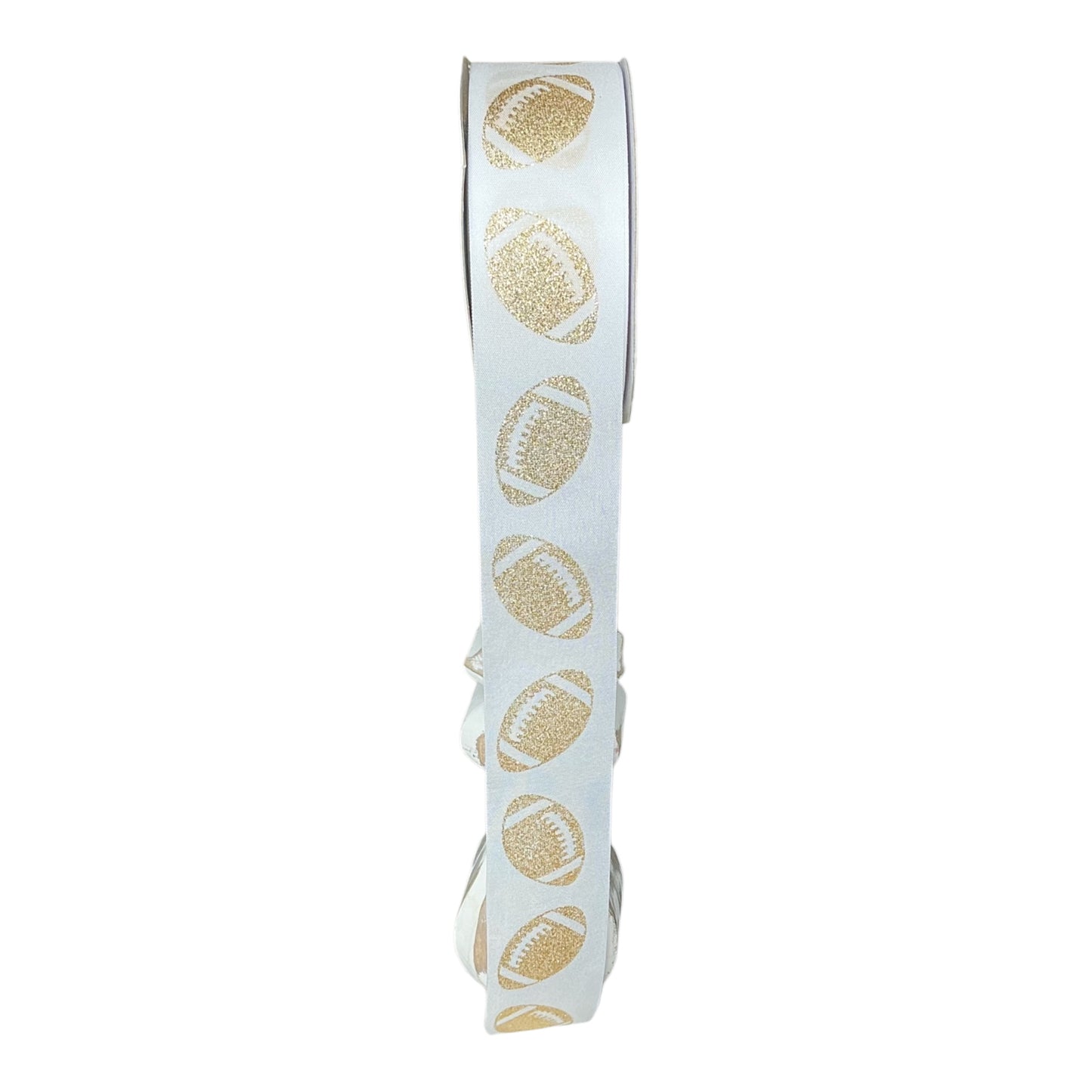 Football Ribbon, white/gold, 1.5”x100FT