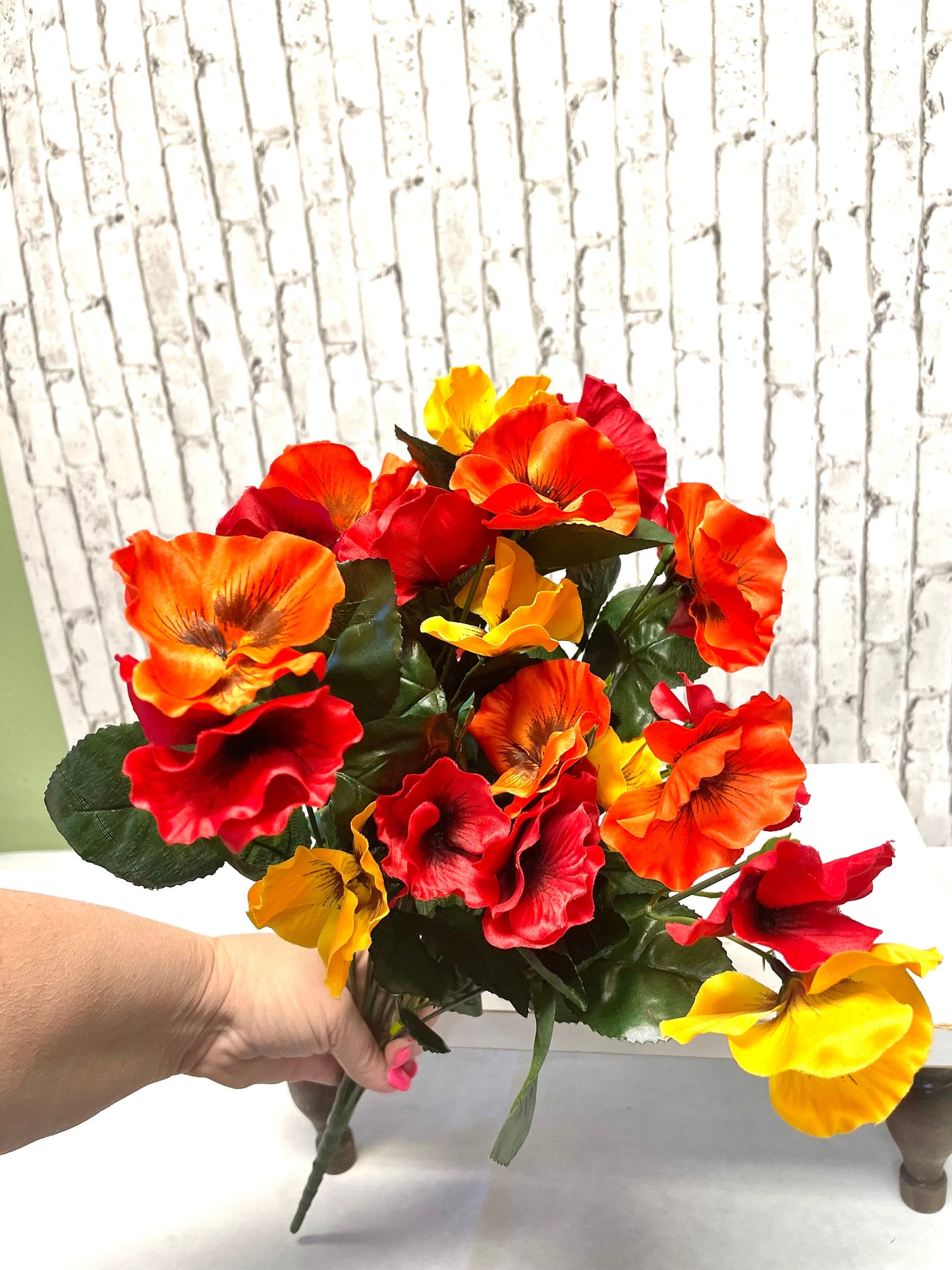 Satin pansy bush, 35103RDYWOR, orange pansy bush, pansy bush, fall pansy bush, spring bush, summer bush