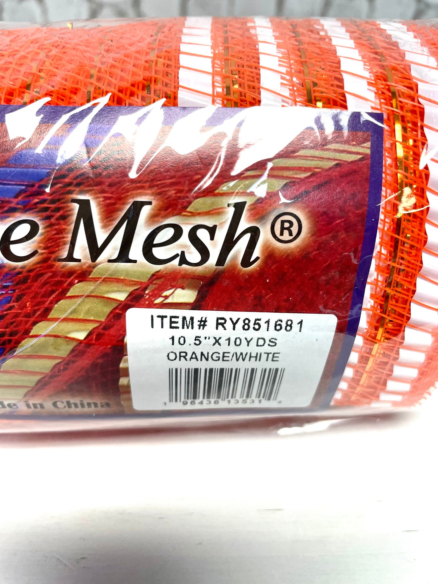 Orange metallic border mesh, RY851681, spring mesh, summer mesh, Halloween mesh, fall mesh, orange mesh