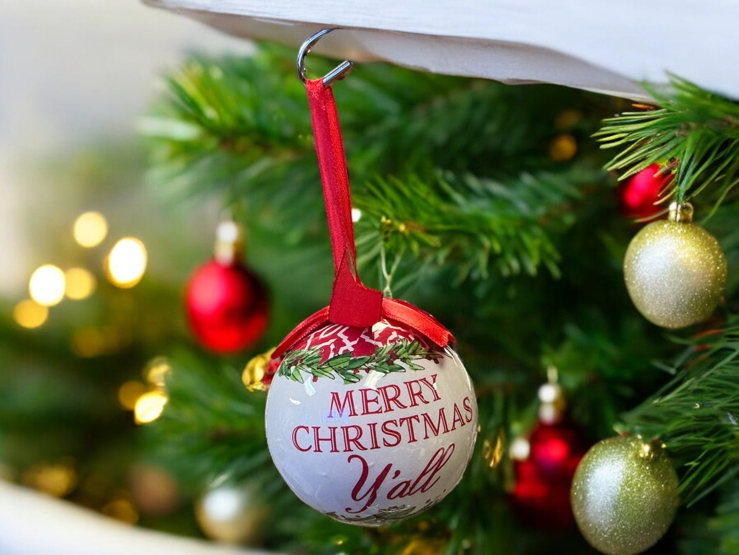 Merry Christmas Y’all ornament, white