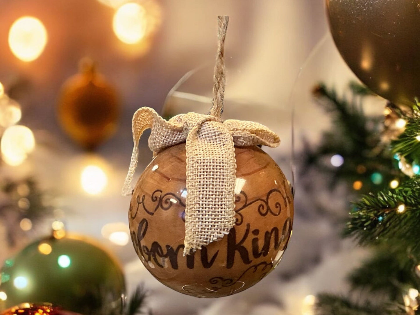 Glory to the Newborn King, rustic Christmas ornament
