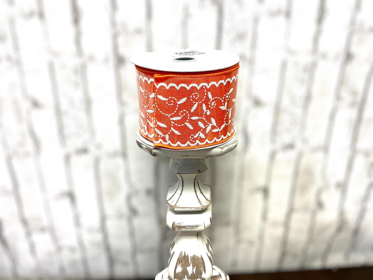 Orange and White Floral Ribbon, 2.5”x10YD, RGF1168GM