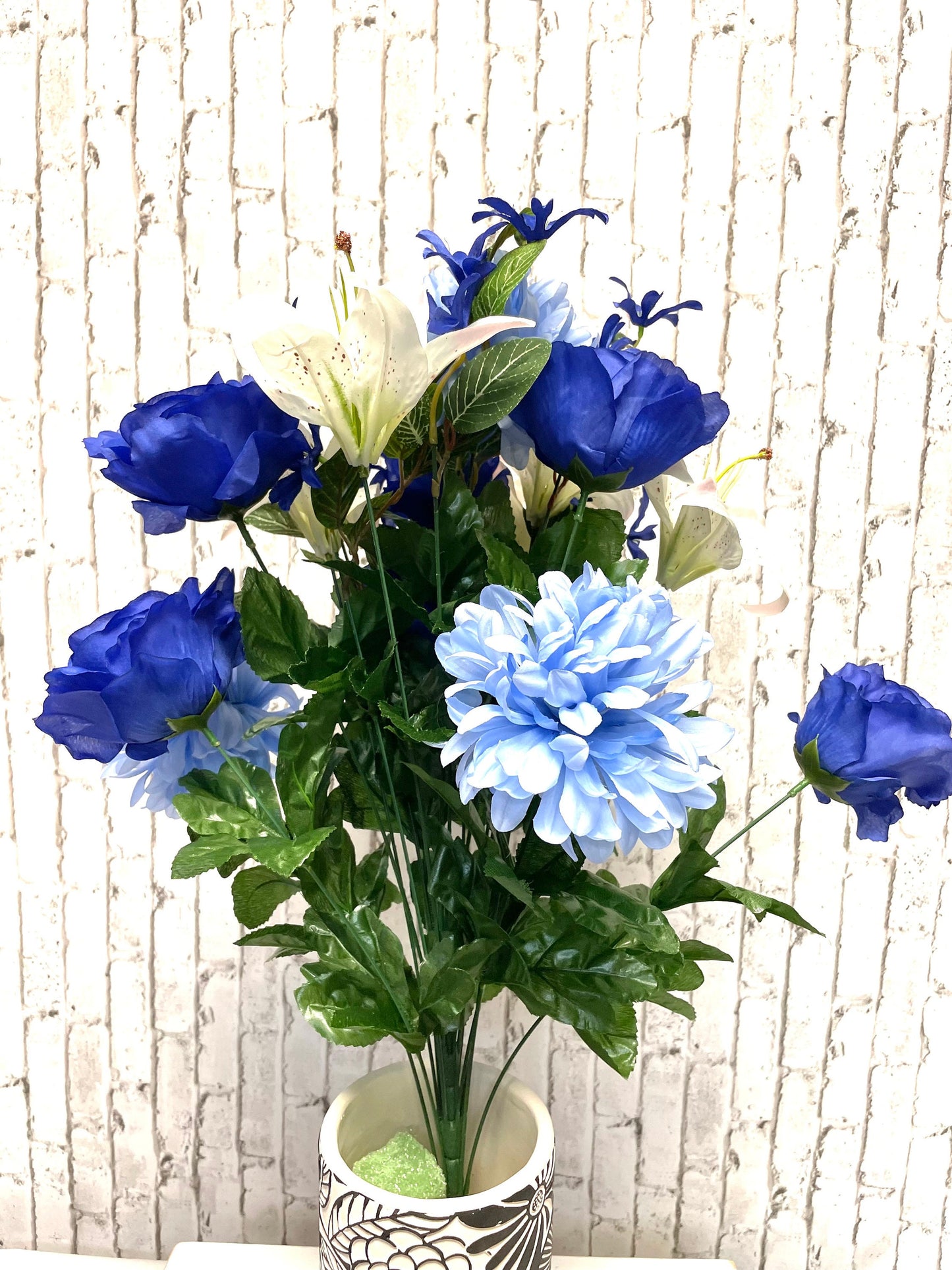 Blue silk flower bush, 35121BL, multi color blue silk flower bush, silk flower bush, spring silks, blue silks