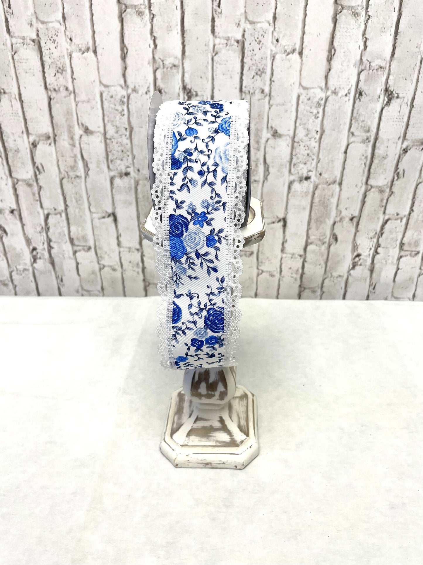 Spring ribbon, RGA8&92RW, mini roses ribbon, summer ribbon, blue and white ribbon, everyday ribbon, Easter ribbon, Mother’s Day ribbon