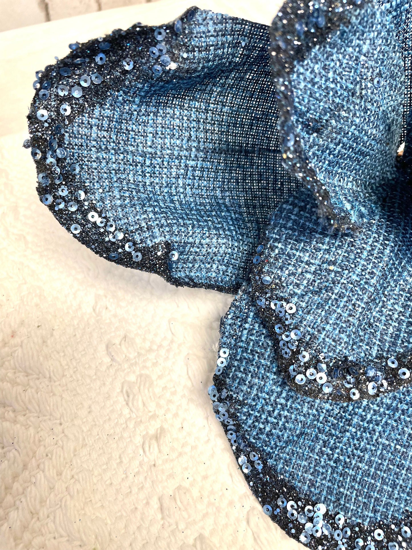 Navy burlap magnolia, navy magnolia with glitter edges, 101279
