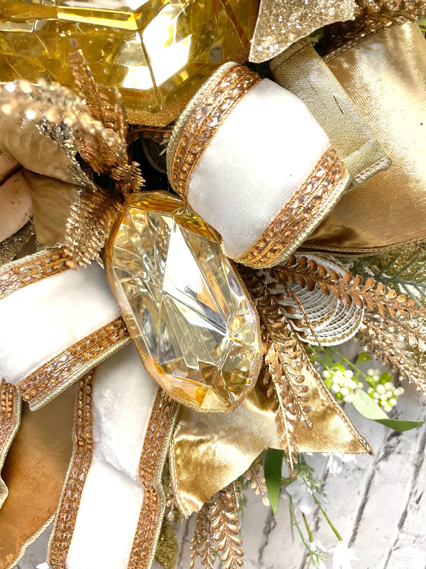 Gold and white glam jewel swag, glam Christmas swag, white and Gold glam Christmas swag, Christmas decor, shipping included in price