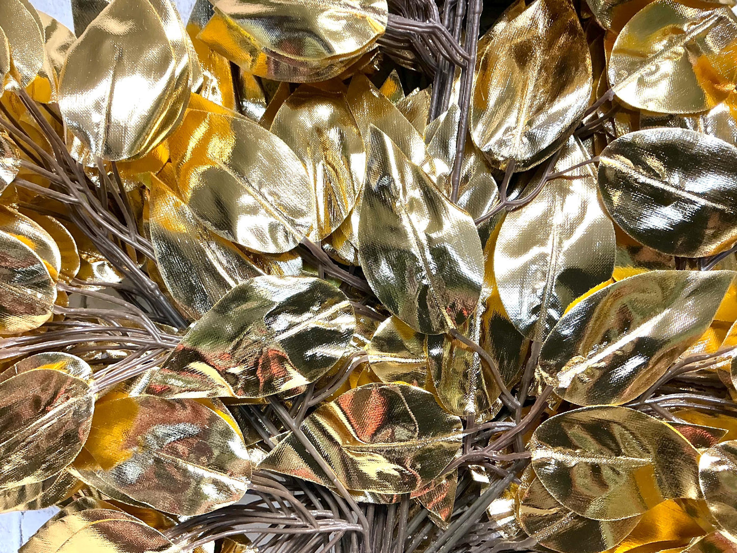 Metallic Gold Ficus Leaf Bundle, 12 pc, 23”L, XS244408