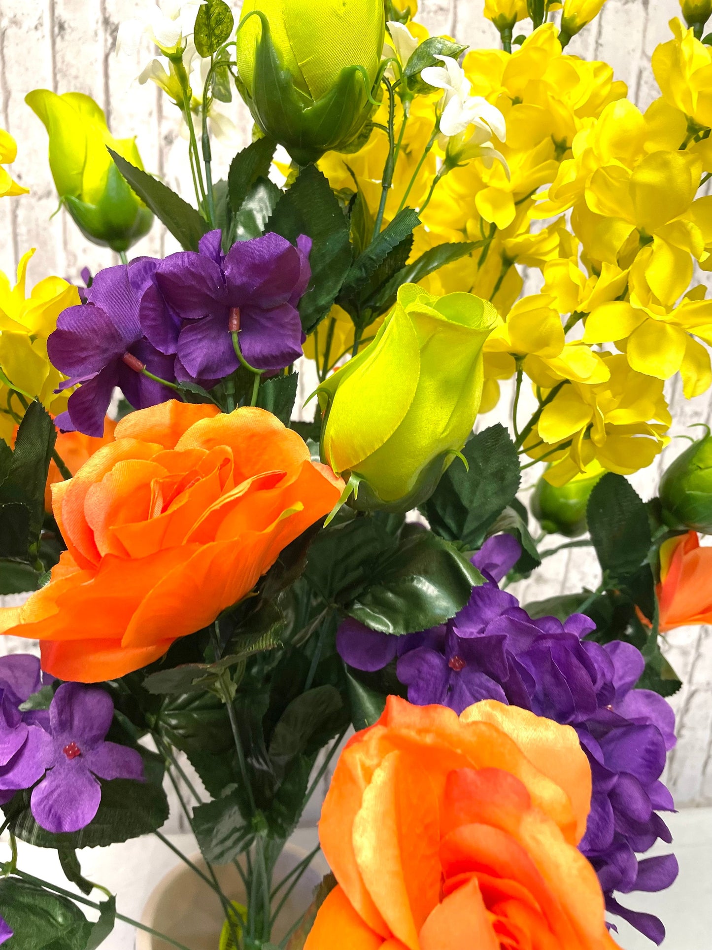 Spring bush, orange, purple, yellow
