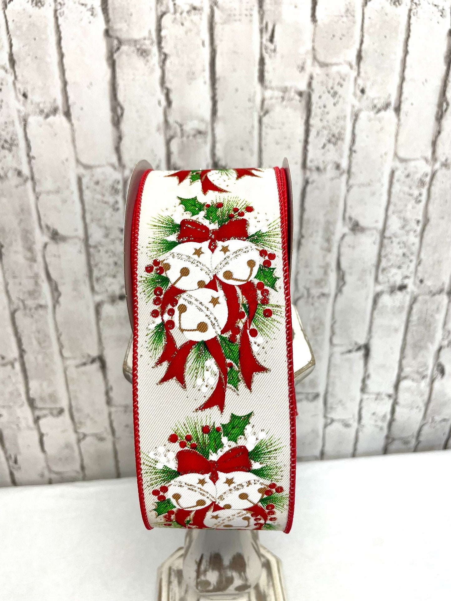 jingle bell/ hollyberry/pine ribbon, RGE154730, Christmas ribbon, Christmas bells ribbon, bell ribbon