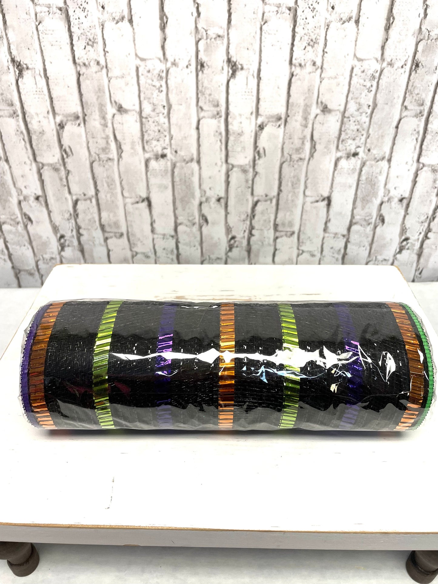 RY851476, metallic stripes Halloween mesh, black multi stripe Halloween mesh