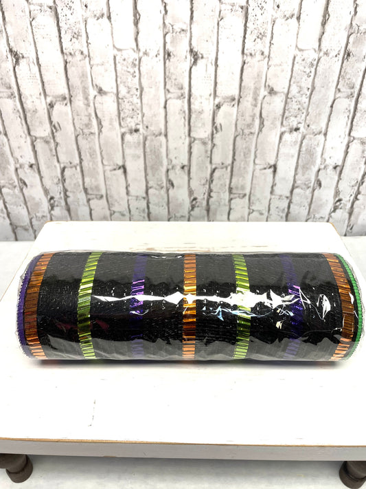 RY851476, metallic stripes Halloween mesh, black multi stripe Halloween mesh