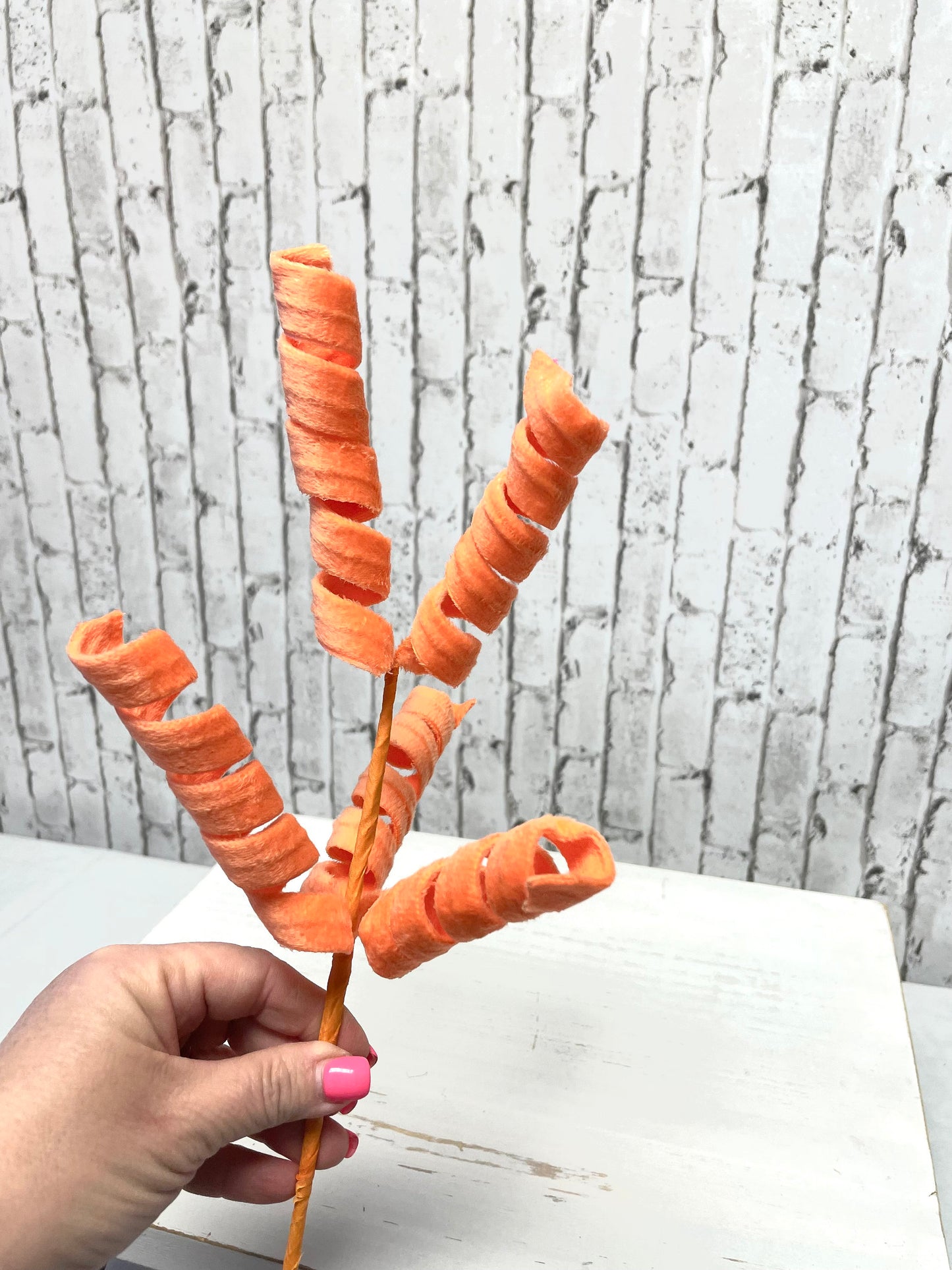 Orange velvet curly spray, 63388OR, orange curly spray, spring curly spray, Easter spray, spring spray, summer spray, fall spray