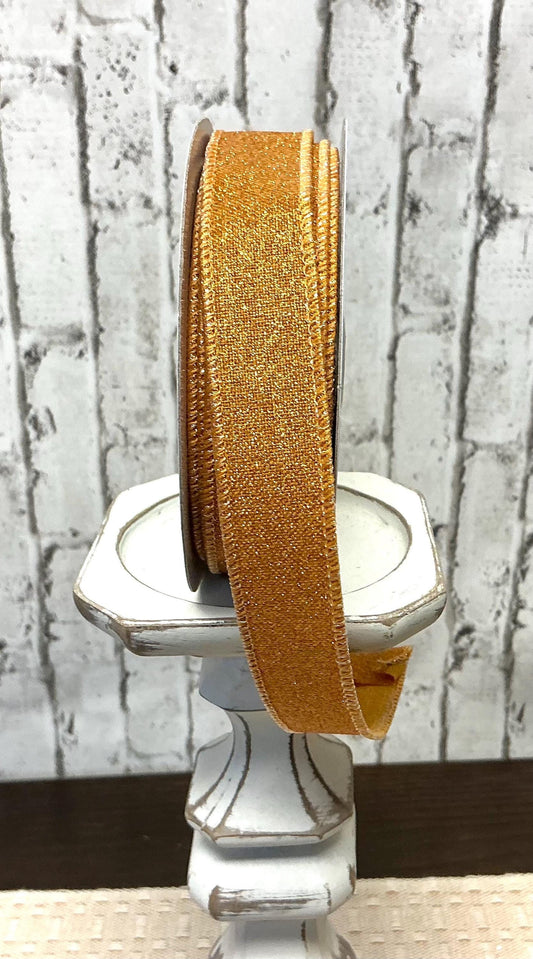Mustard Shimmer Ribbon, 7/8” x 10YD, Wired, RGE738090