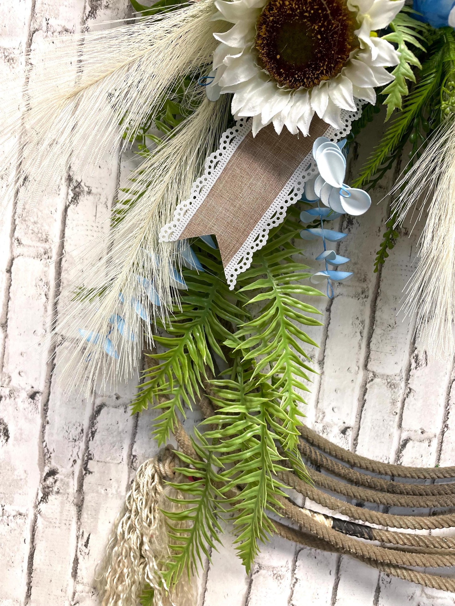 rope wreath, used lariat wreath, authentic lasso wreath, blue bonnet wreath, sunflower wreath, farmhouse wreath, free shipping