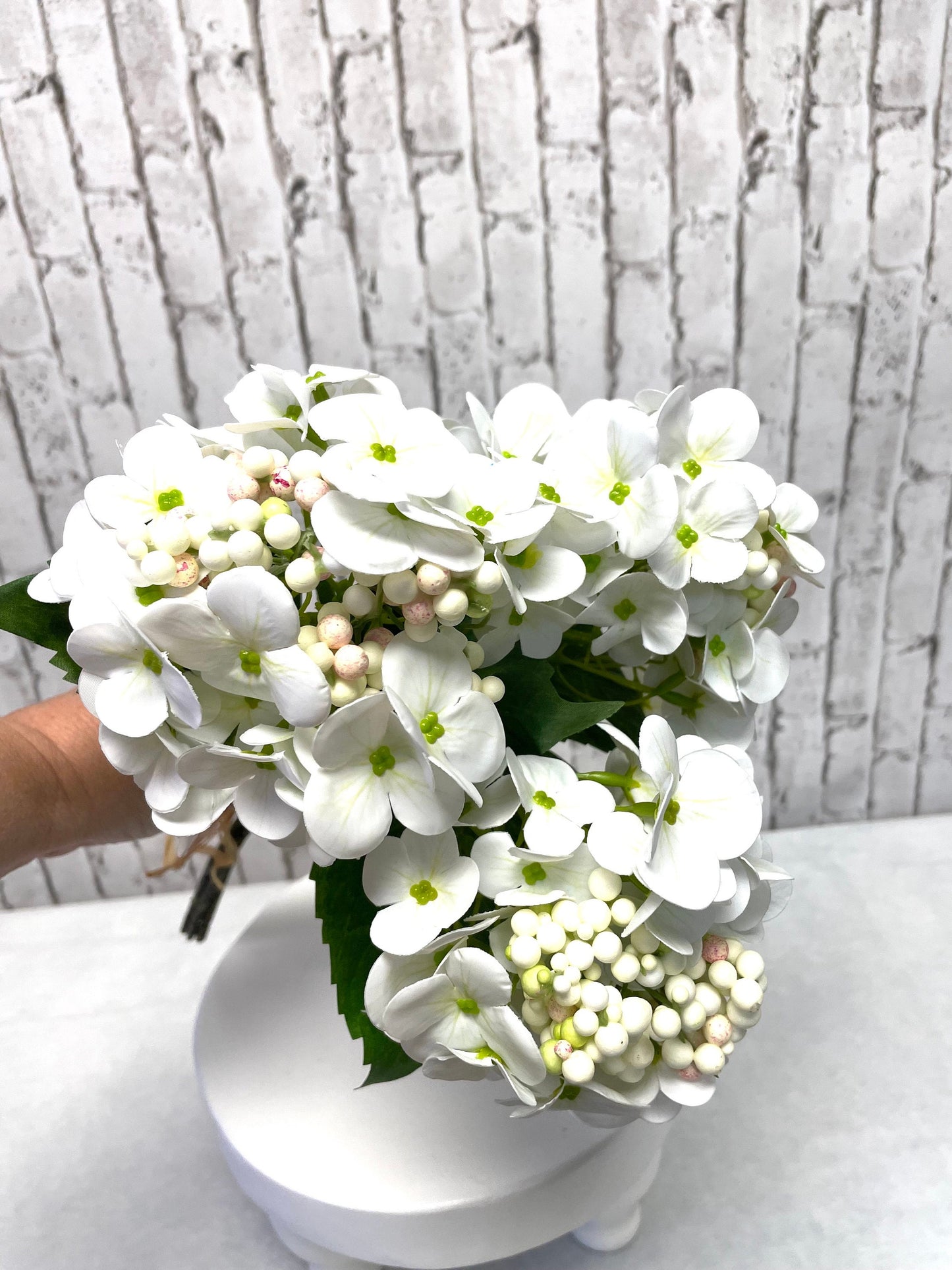 white hydrangea berry bundle, MTF23873, hydrangea bundle, silk florals, spring flowers, summer florals