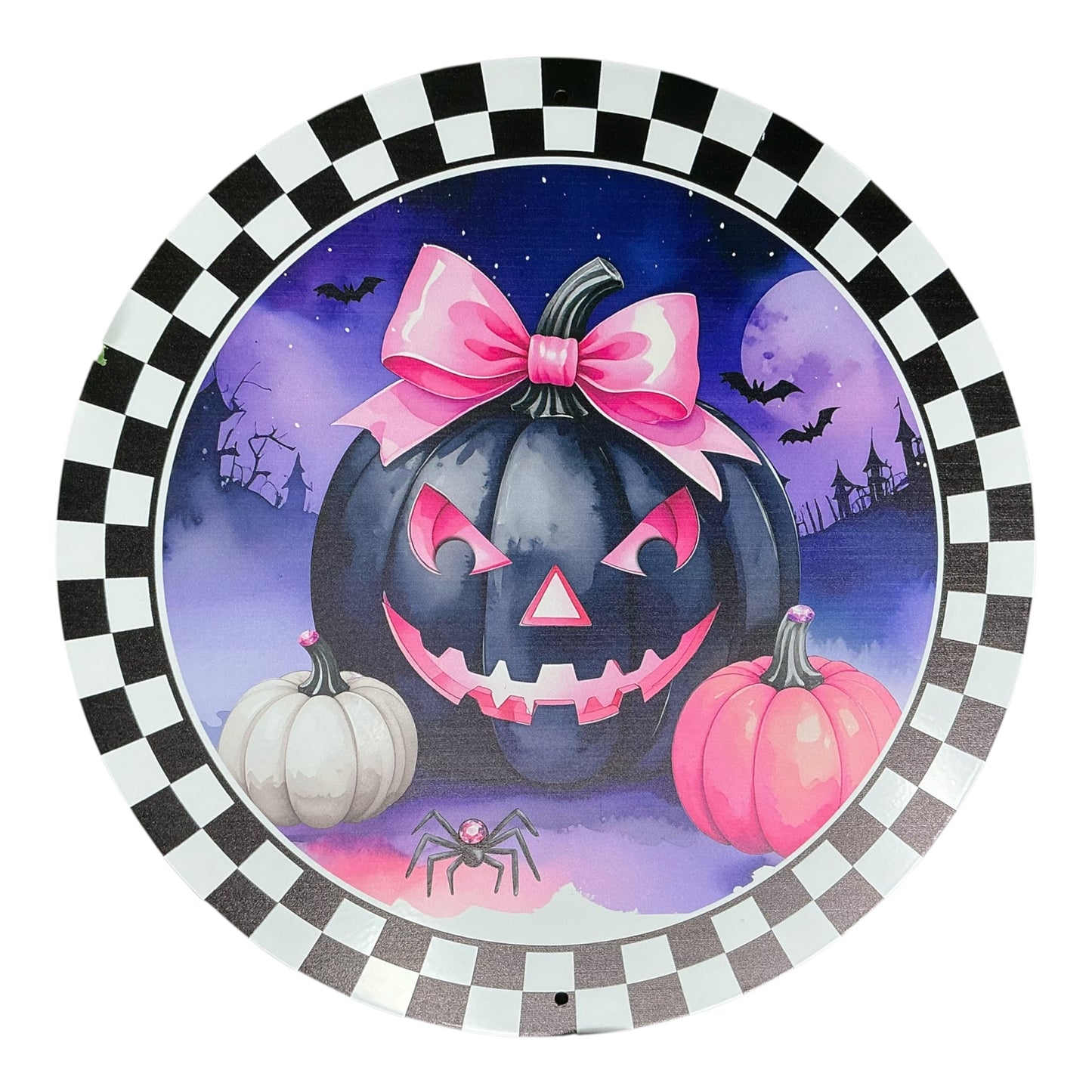 Jack-O-Lantern sign, Pink/Purple - Wreath Attachment