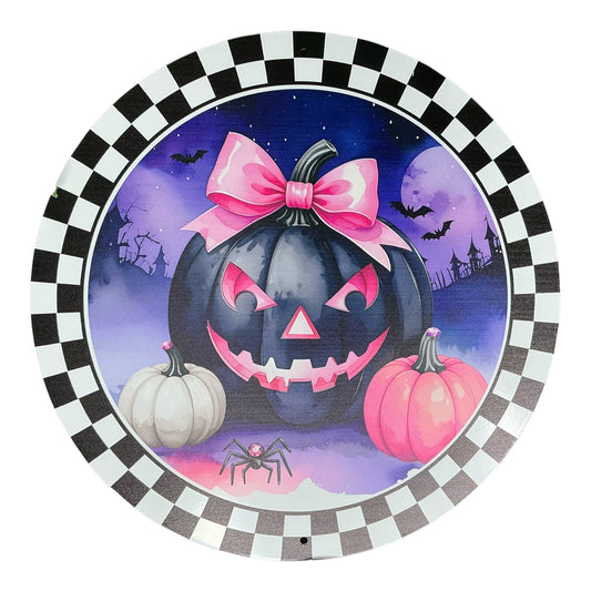 Jack-O-Lantern sign, Pink/Purple - Wreath Attachment