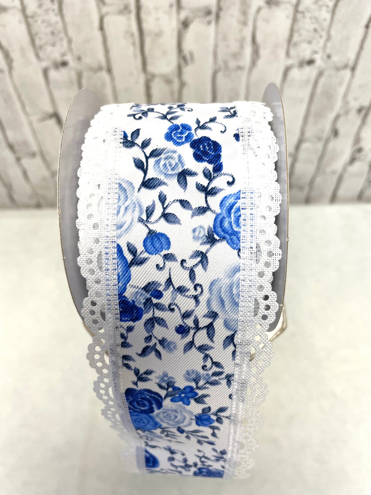 Spring ribbon, RGA8&92RW, mini roses ribbon, summer ribbon, blue and white ribbon, everyday ribbon, Easter ribbon, Mother’s Day ribbon