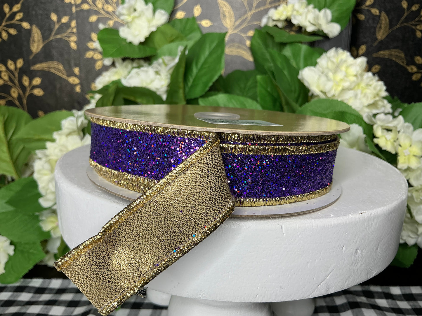 Purple Glitter w/Gold Ribbon - D’Lux designer ribbon