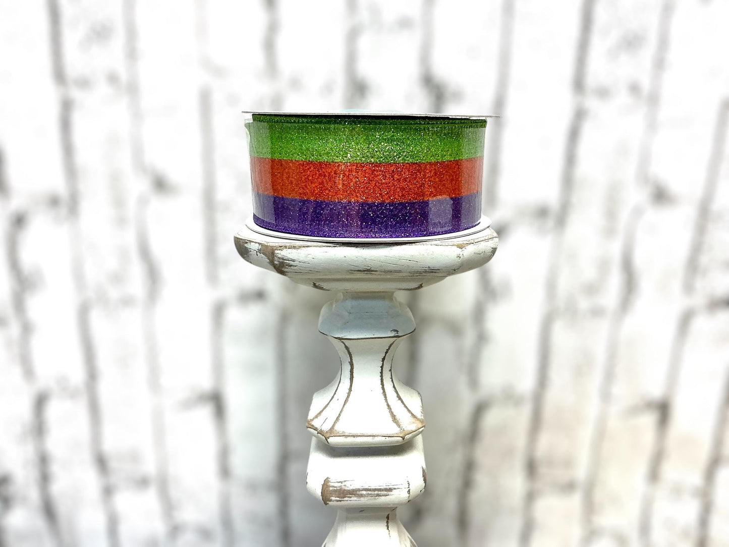 Lime/Orange/Purple Stripe Glitter Ribbon,1.5”x10YD, RGA 8219E9