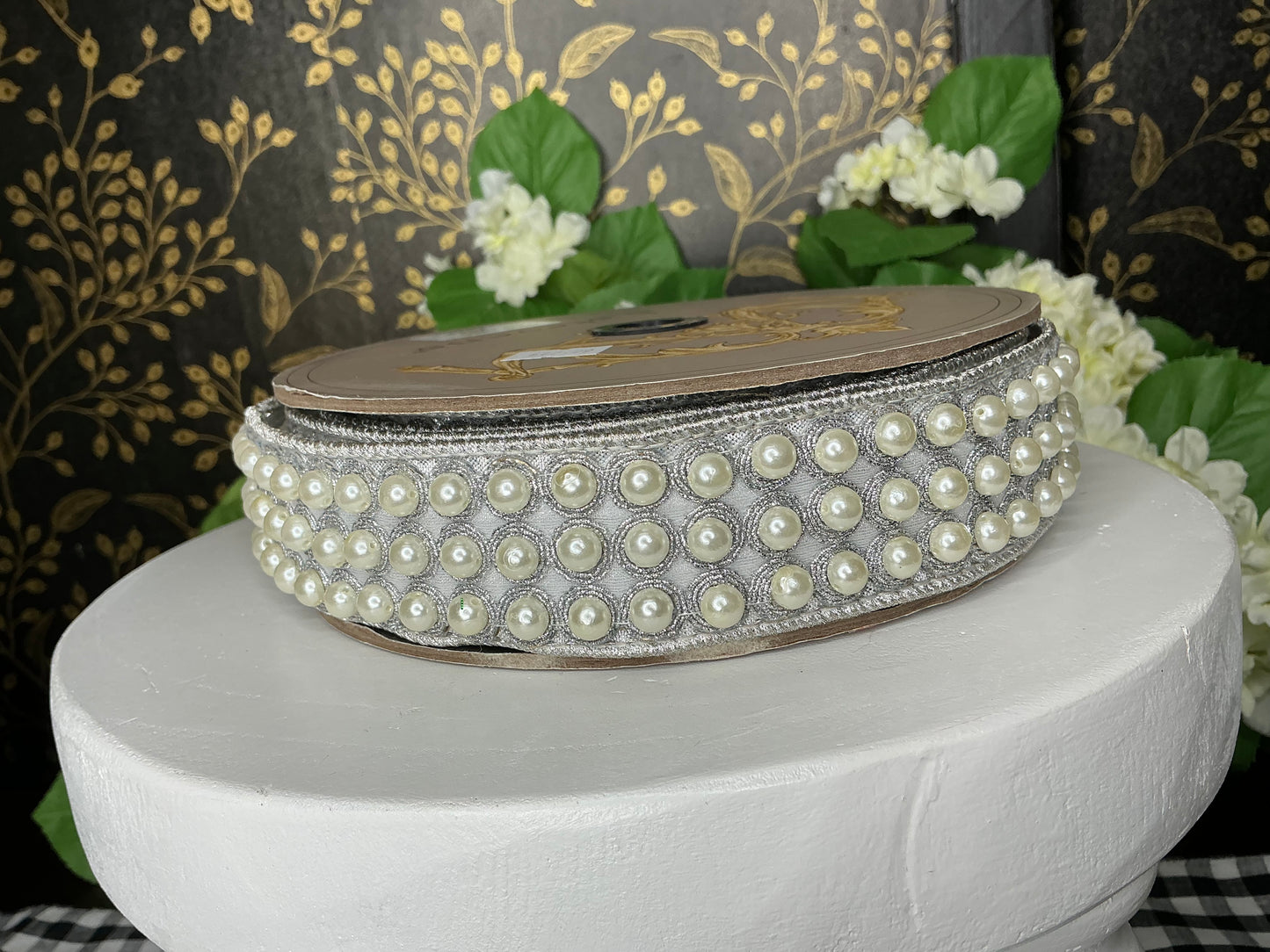 Silver Metallic Ribbon with Pearls - d stevens