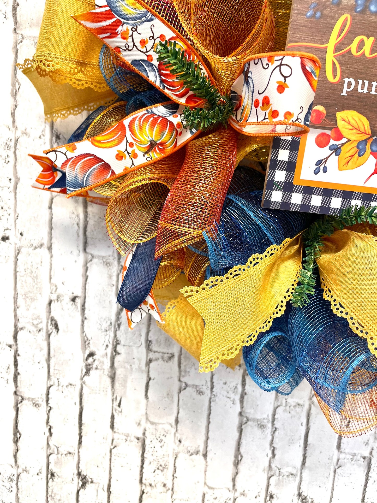 Fall wreath, blue fall wreath, fall mesh wreath, housewarming gift, birthday gift, blue pumpkin wreath, shipping included in price.