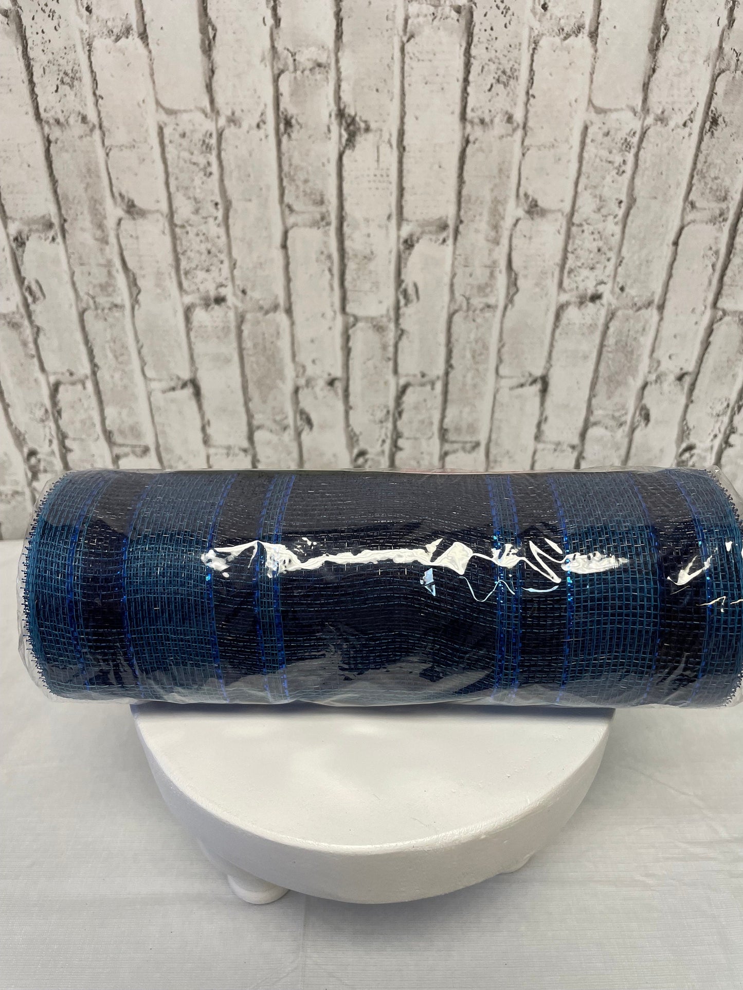 wide striped blue mesh, RY1383NY, two tone blue mesh, deco mesh blue