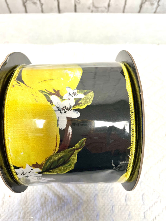 Black with lemons ribbon, lemon ribbon, MT25273, Regency ribbon, designer ribbon