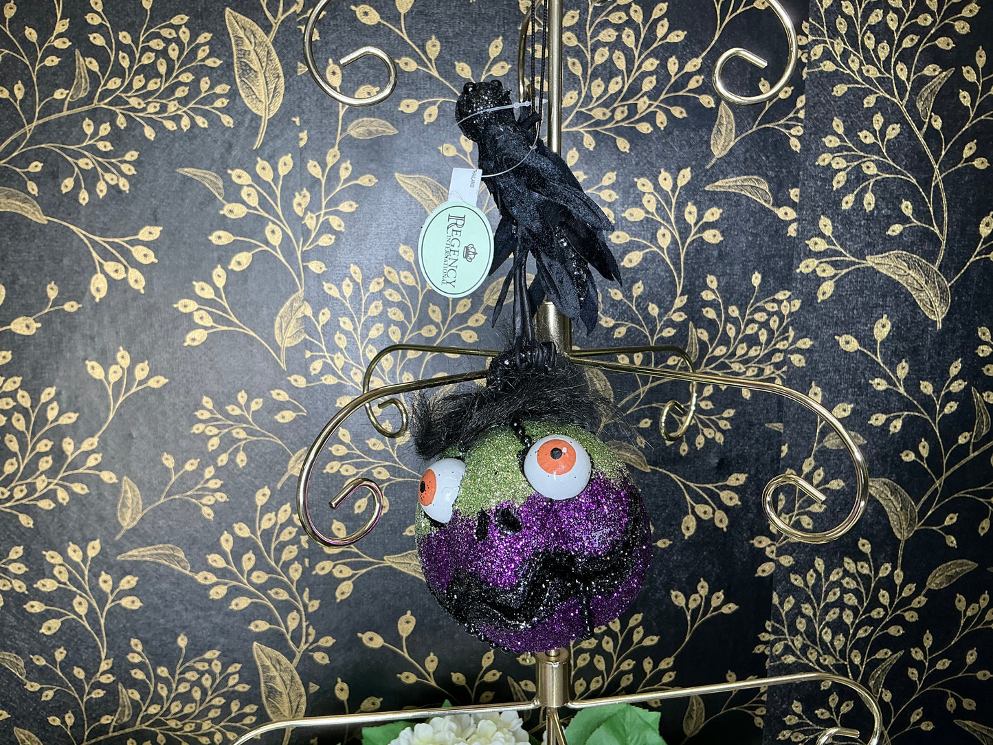 Glitter pumpkin head with black crow, MTH13187