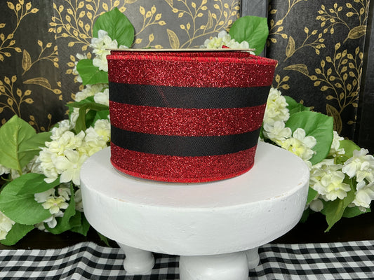Black/Red Glitter Stripe Ribbon