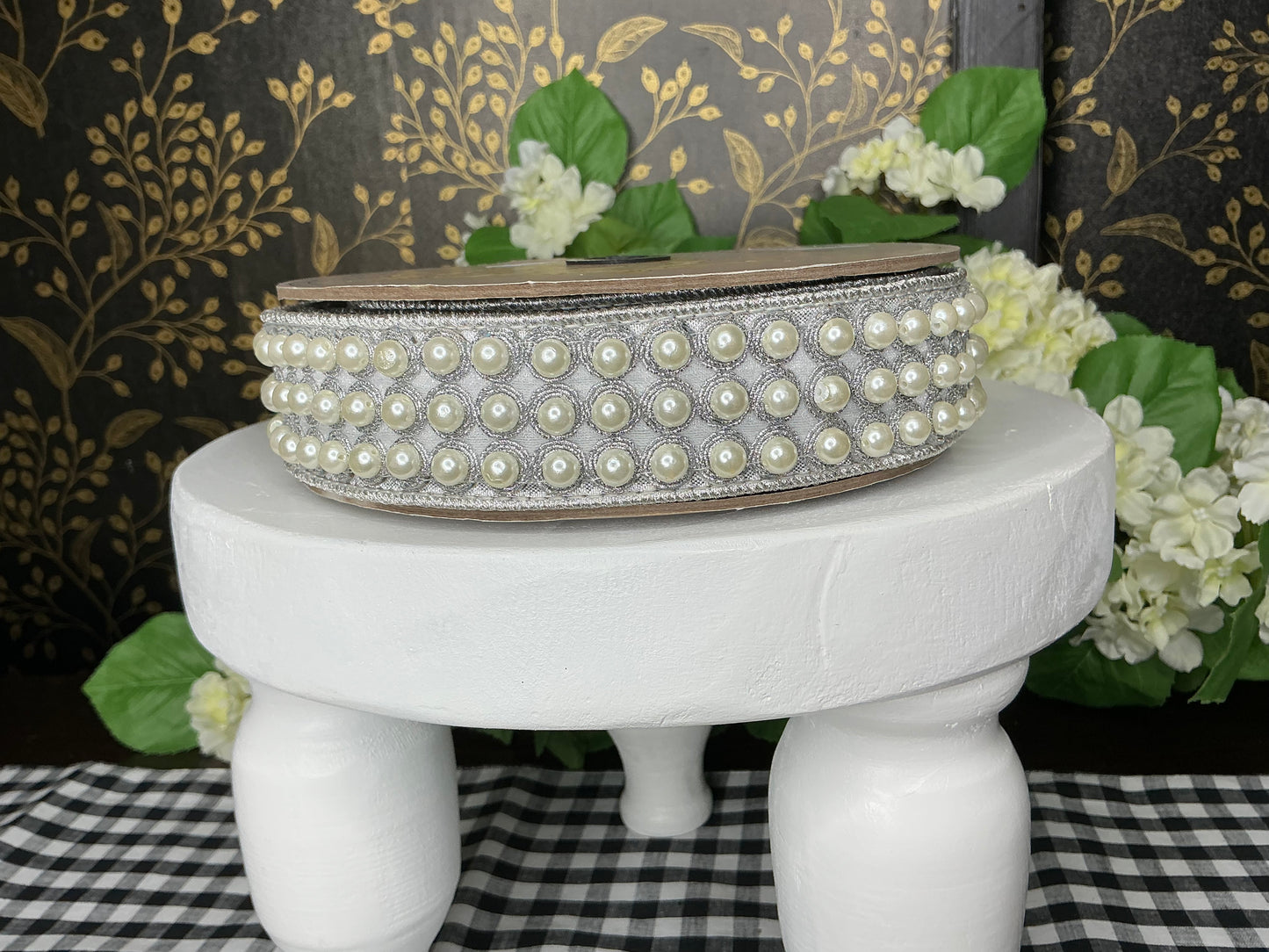 Silver Metallic Ribbon with Pearls - d stevens