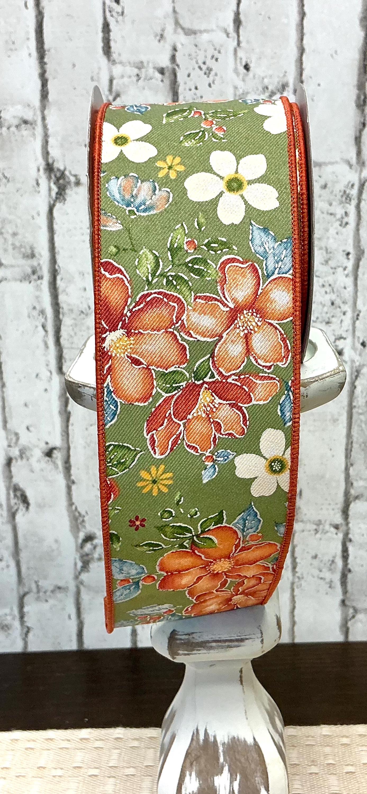 Watercolor Flowers ribbon, 2.5” x 10YD, Wired, RGF1157YN