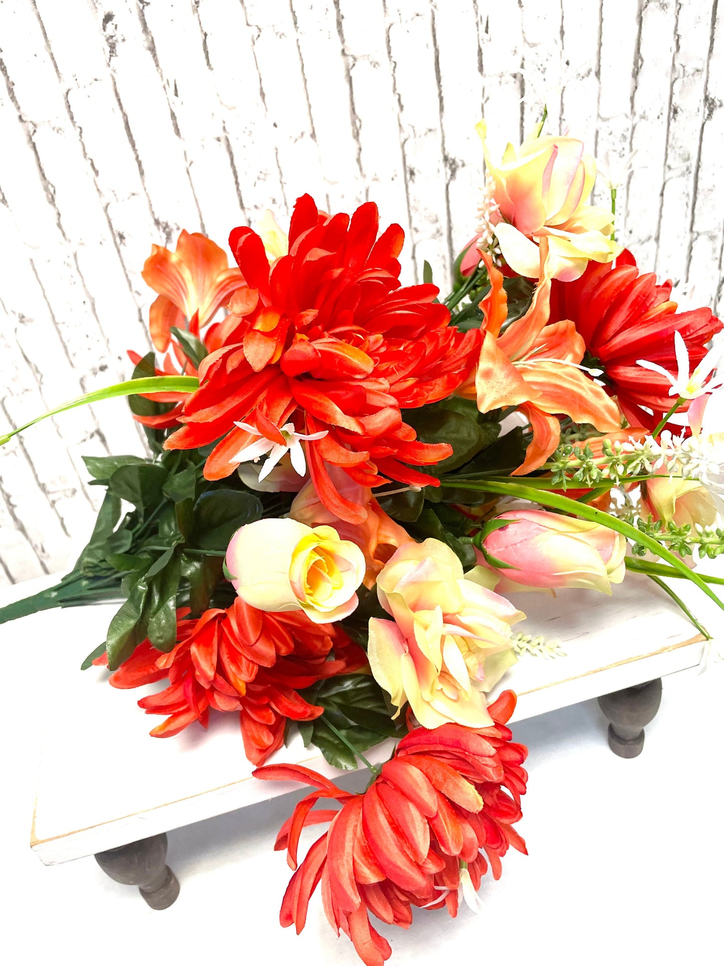 Mum Lily rose bush, 35101COOR, silk floral bush, orange silk flowers, orange silk bush, spring florals, summer florals