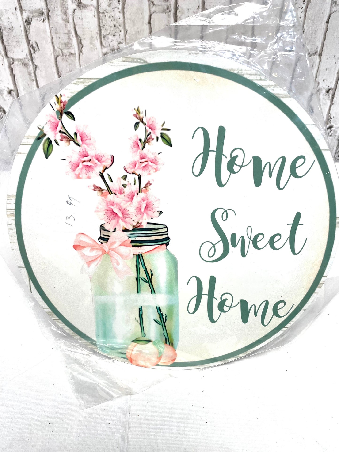 mason jar home sweet home peach wreath sign