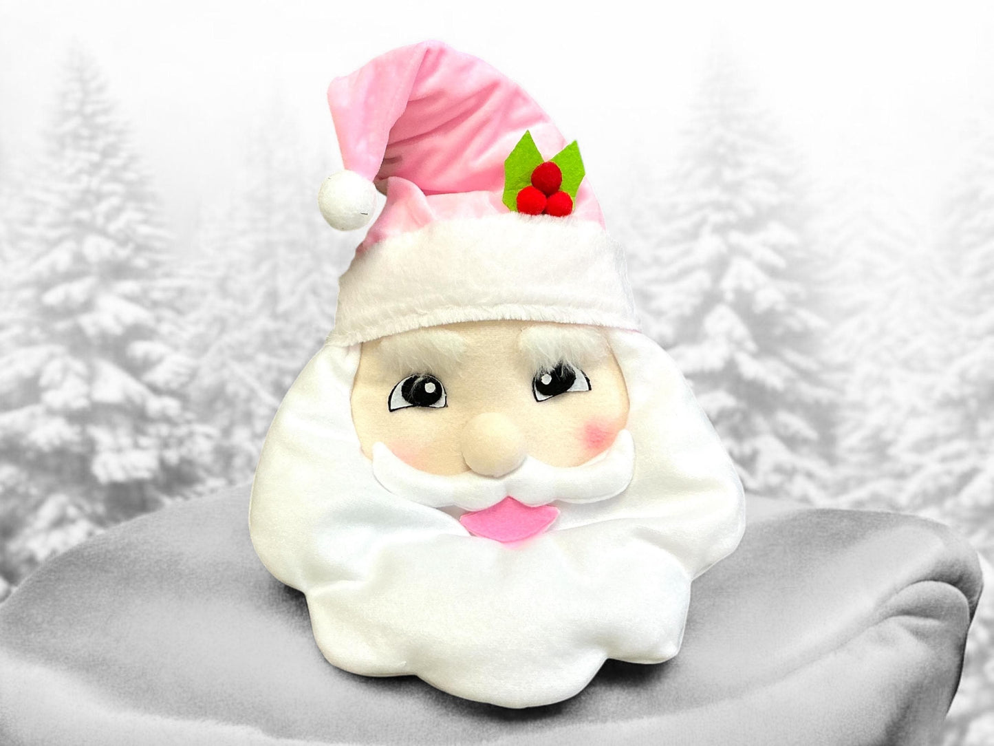 Santa Head with Pink hat and Holly Wreath Attachment