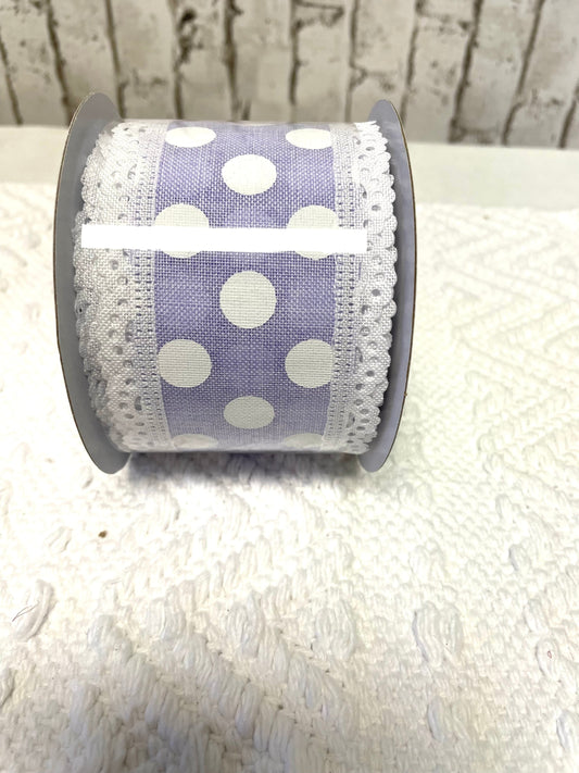 Spring ribbon, Lavendar with dots ribbon, lace trim ribbon, Lavendar and white ribbon, summer ribbon