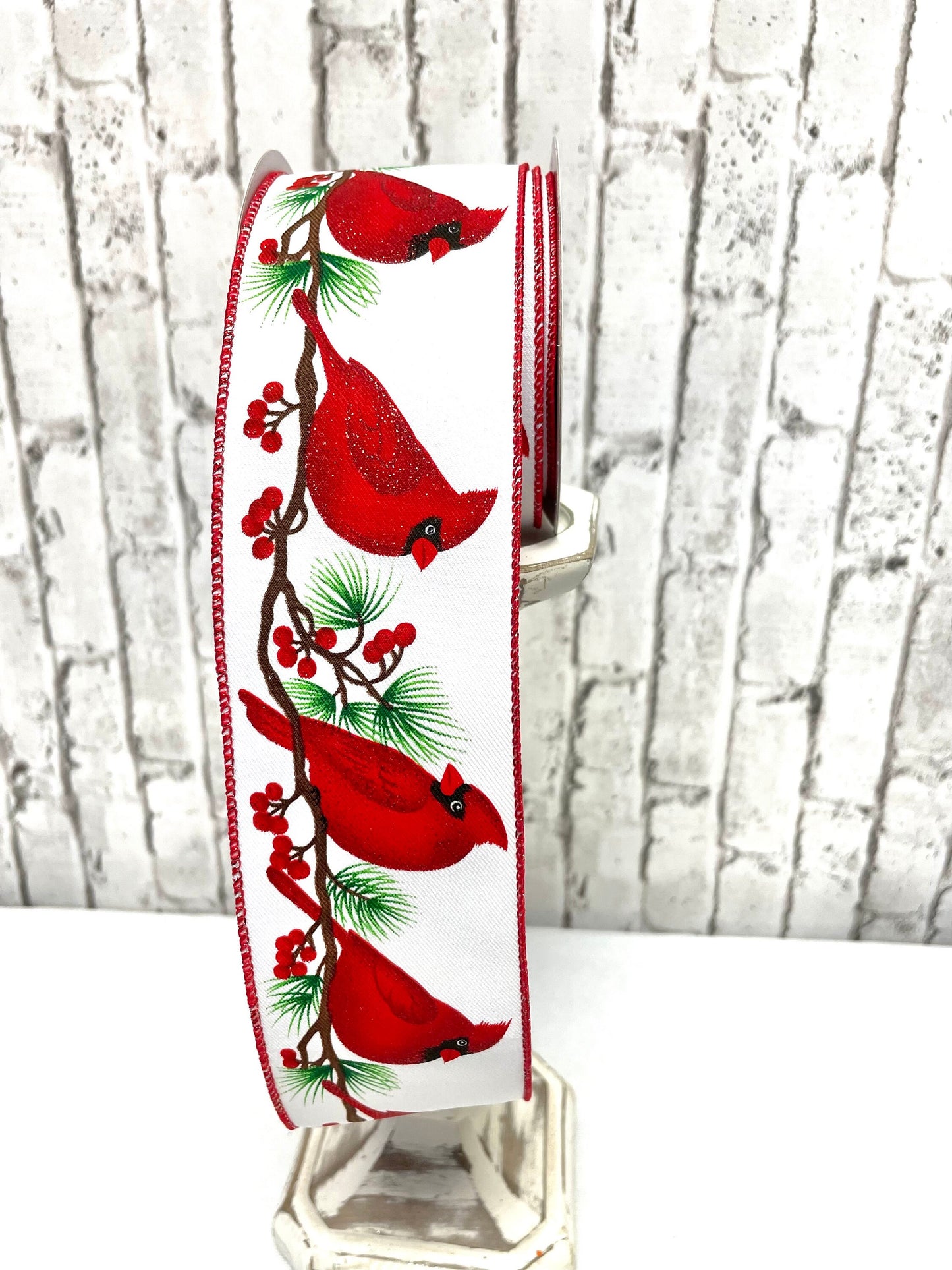 cardinal ribbon, RGE109927, white burlap Cardinal ribbon, Christmas ribbon