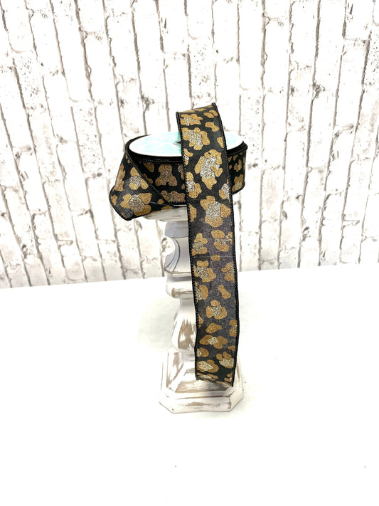 Black leopard print ribbon, black and gold leopard, RGB141202