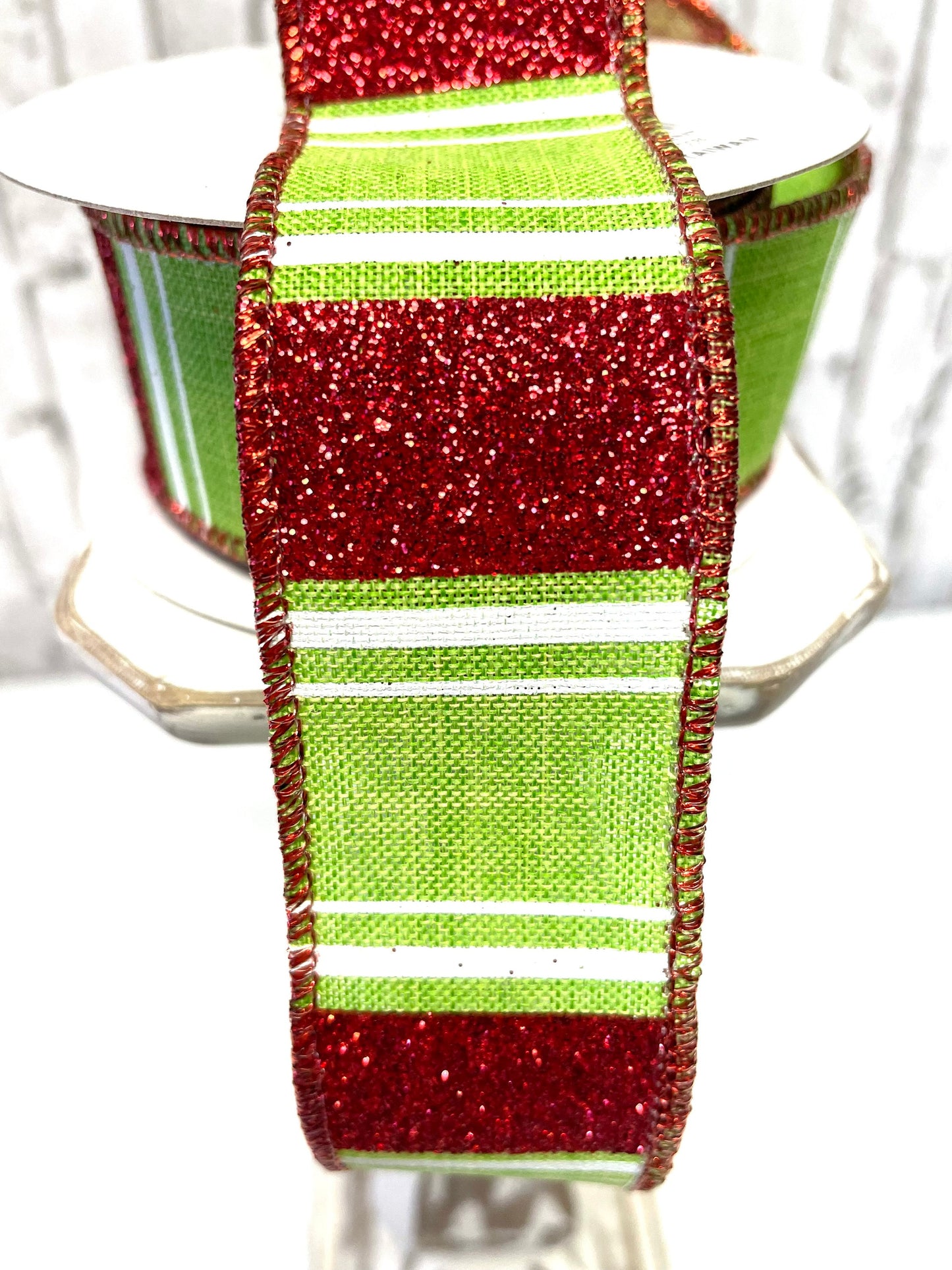 Christmas ribbon, wide glitter stripes on royal burlap, RGC156933