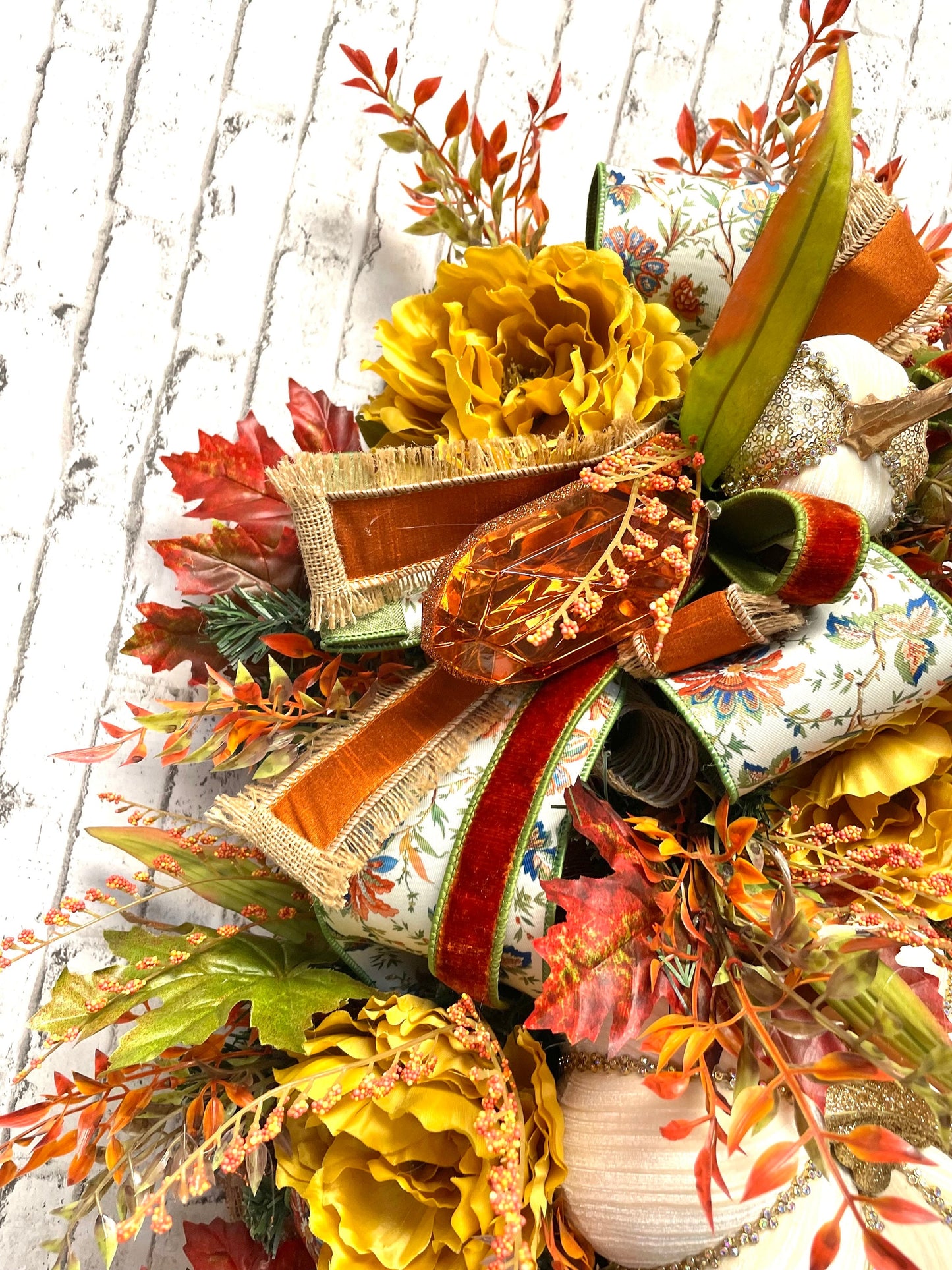 glam fall swag, designer pumpkin and jewels fall swag, glam fall wall decor, mark Robert’s  glam pumpkin, shipping included